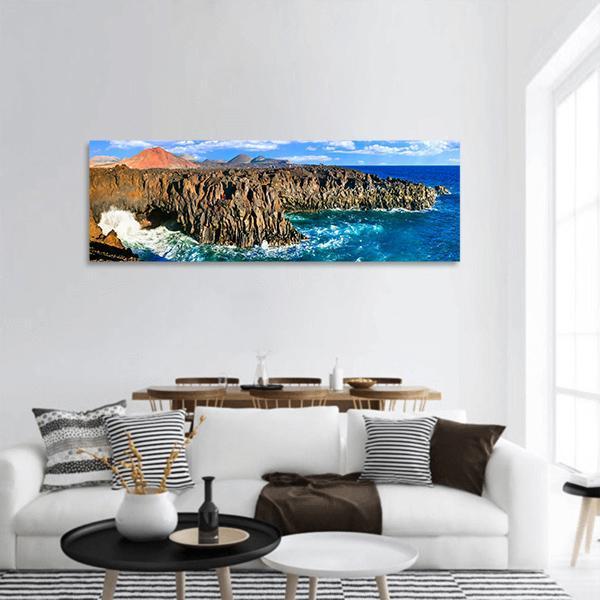 Cliffs In Lanzarote Island Panoramic Canvas Wall Art-1 Piece-36" x 12"-Tiaracle