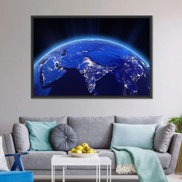 India City Lights At Night Canvas Wall Art-3 Horizontal-Gallery Wrap-25" x 16"-Tiaracle