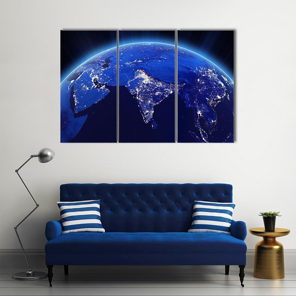 India City Lights At Night Canvas Wall Art-3 Horizontal-Gallery Wrap-37" x 24"-Tiaracle