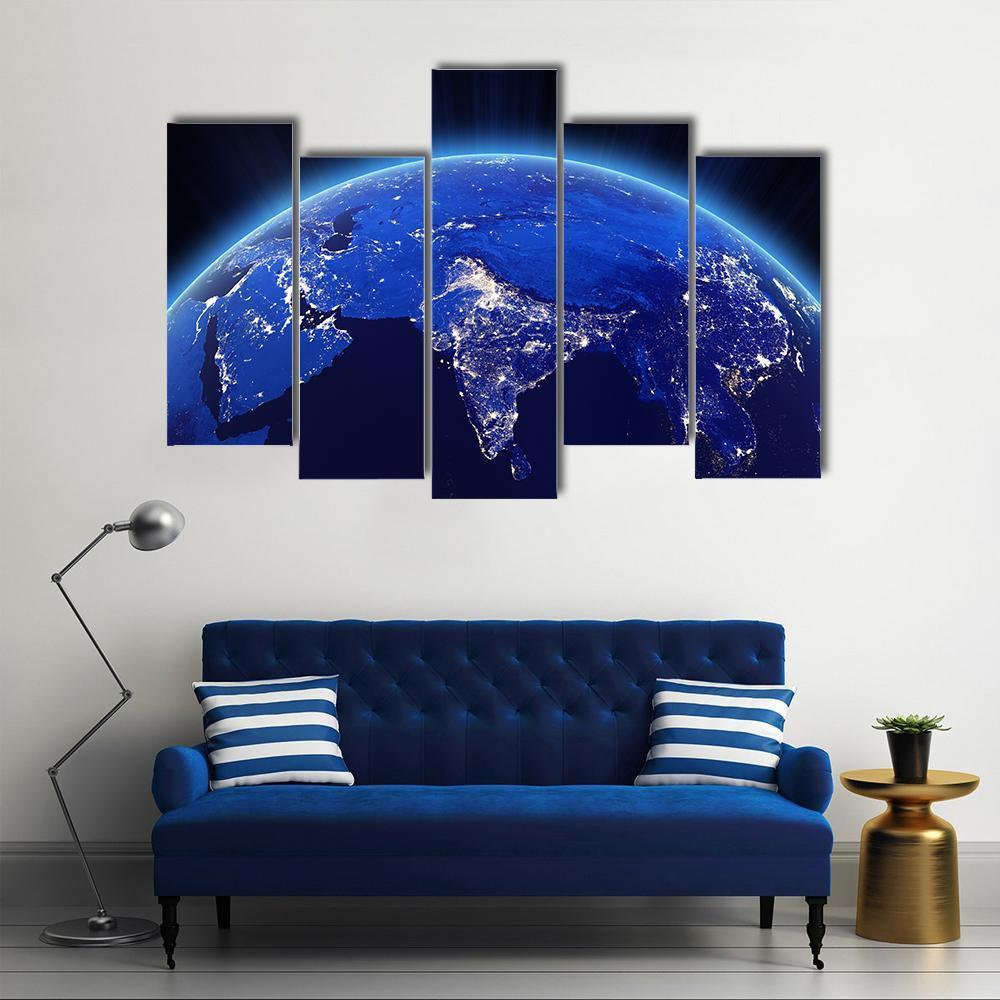 India City Lights At Night Canvas Wall Art-5 Pop-Gallery Wrap-47" x 32"-Tiaracle