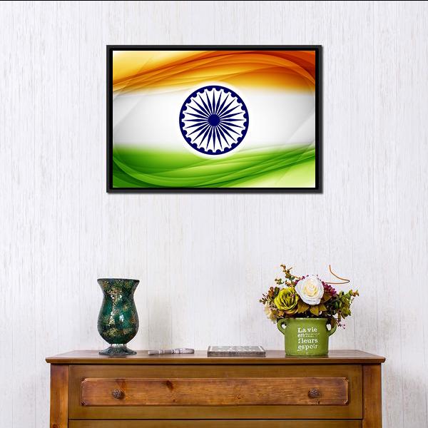 Indian Flag Canvas Wall Art-1 Piece-Floating Frame-24" x 16"-Tiaracle