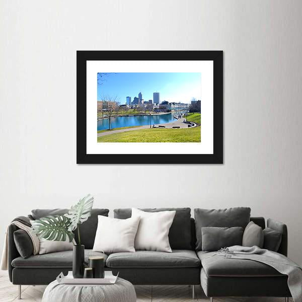 Indiana Canal & Skyline Canvas Wall Art-1 Piece-Framed Print-20" x 16"-Tiaracle