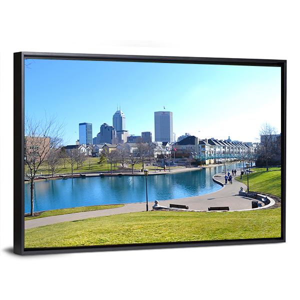 Indiana Canal & Skyline Canvas Wall Art-3 Horizontal-Gallery Wrap-25" x 16"-Tiaracle