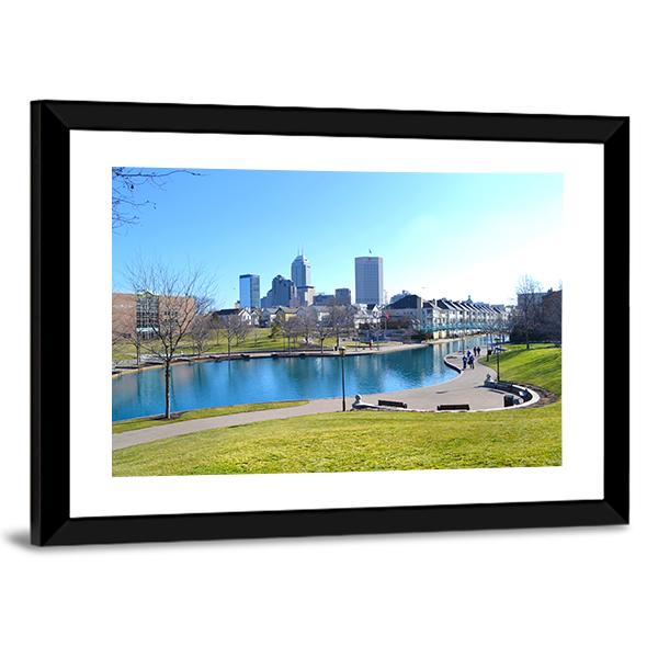 Indiana Canal & Skyline Canvas Wall Art-3 Horizontal-Gallery Wrap-25" x 16"-Tiaracle