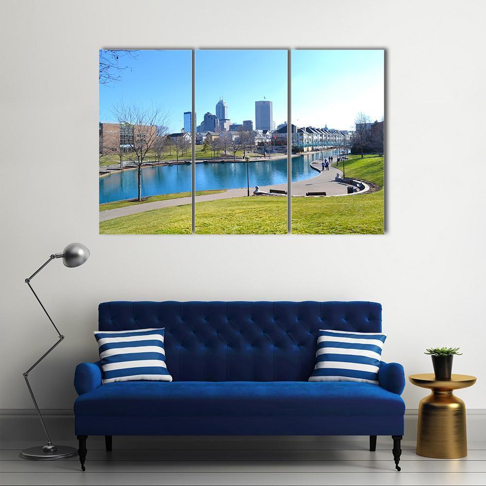 Indiana Canal & Skyline Canvas Wall Art-3 Horizontal-Gallery Wrap-37" x 24"-Tiaracle