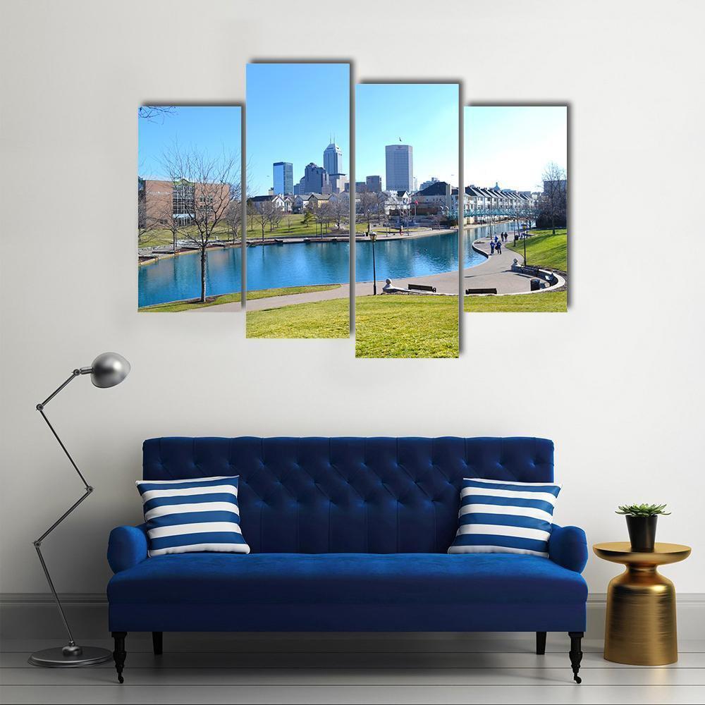 Indiana Canal & Skyline Canvas Wall Art-4 Pop-Gallery Wrap-50" x 32"-Tiaracle