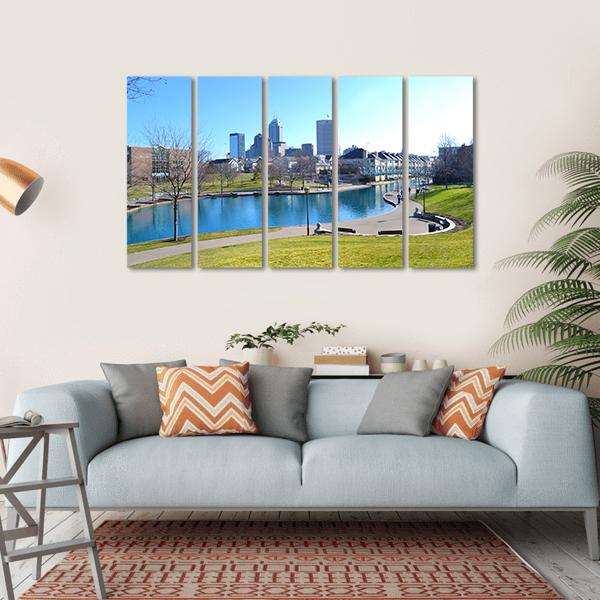 Indiana Canal & Skyline Canvas Wall Art-5 Horizontal-Gallery Wrap-22" x 12"-Tiaracle