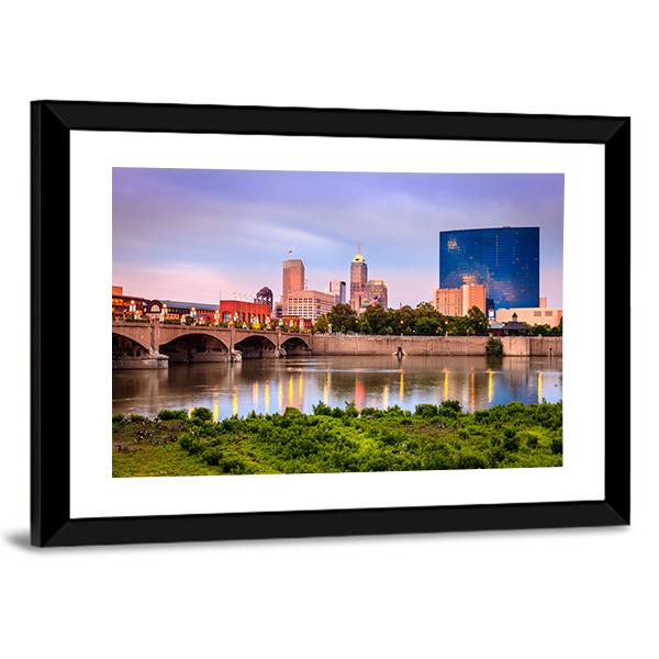 Indianapolis Skyline At Sunset Canvas Wall Art-3 Horizontal-Gallery Wrap-25" x 16"-Tiaracle