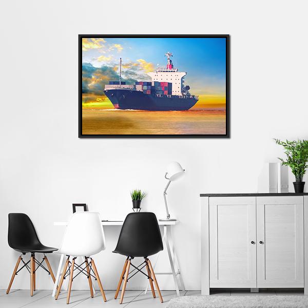 International Cargo Ship Canvas Wall Art-3 Horizontal-Gallery Wrap-25" x 16"-Tiaracle