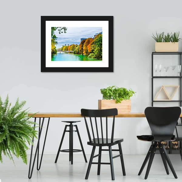 Isar River In Autumn Canvas Wall Art-3 Horizontal-Gallery Wrap-25" x 16"-Tiaracle