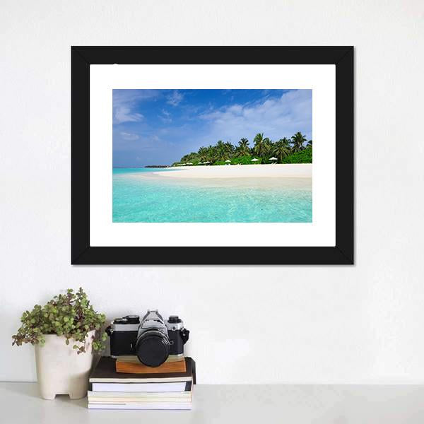 Island Beach At Maldives Canvas Wall Art-1 Piece-Framed Print-20" x 16"-Tiaracle