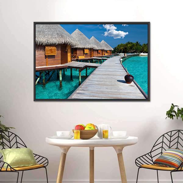 Island In Ocean In Maldives Canvas Wall Art-3 Horizontal-Gallery Wrap-25" x 16"-Tiaracle