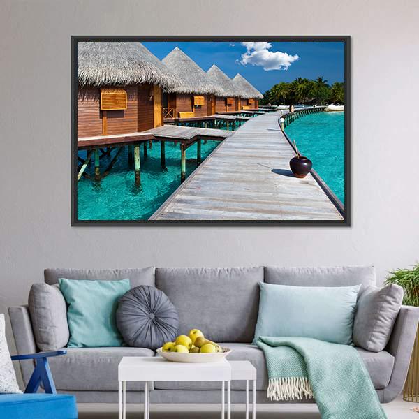 Island In Ocean In Maldives Canvas Wall Art-3 Horizontal-Gallery Wrap-25" x 16"-Tiaracle