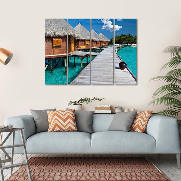 Island In Ocean In Maldives Canvas Wall Art-4 Horizontal-Gallery Wrap-34" x 24"-Tiaracle