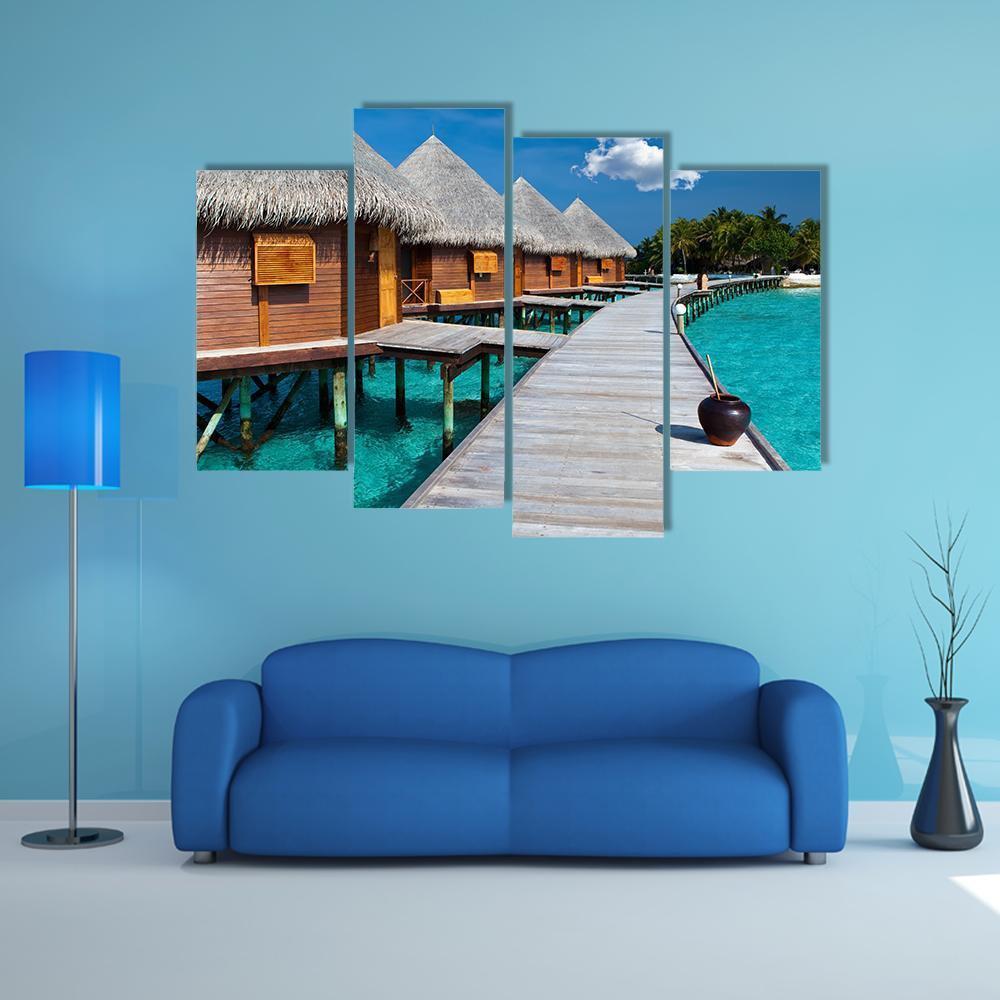 Island In Ocean In Maldives Canvas Wall Art-4 Pop-Gallery Wrap-50" x 32"-Tiaracle