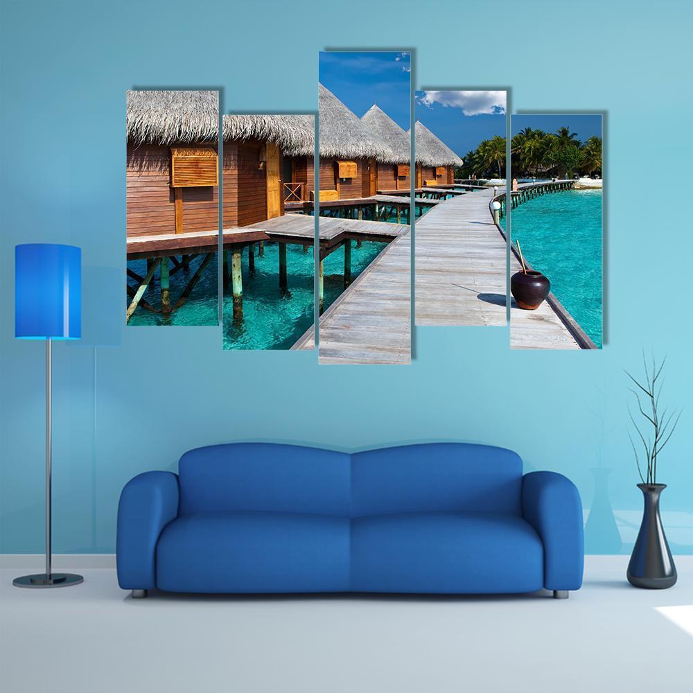 Island In Ocean In Maldives Canvas Wall Art-5 Pop-Gallery Wrap-47" x 32"-Tiaracle
