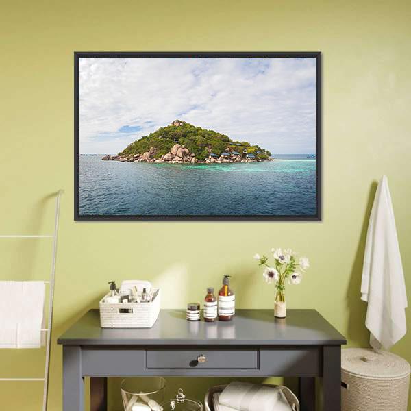 Island Of Koh Nang Yuan Canvas Wall Art-1 Piece-Floating Frame-24" x 16"-Tiaracle