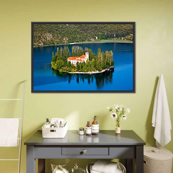 Island On River Krka Canvas Wall Art-3 Horizontal-Gallery Wrap-25" x 16"-Tiaracle