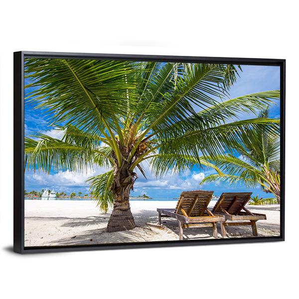 Island View From Palm Tree Canvas Wall Art-3 Horizontal-Gallery Wrap-25" x 16"-Tiaracle
