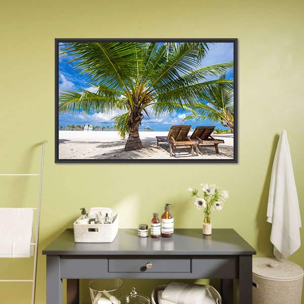 Island View From Palm Tree Canvas Wall Art-1 Piece-Floating Frame-24" x 16"-Tiaracle