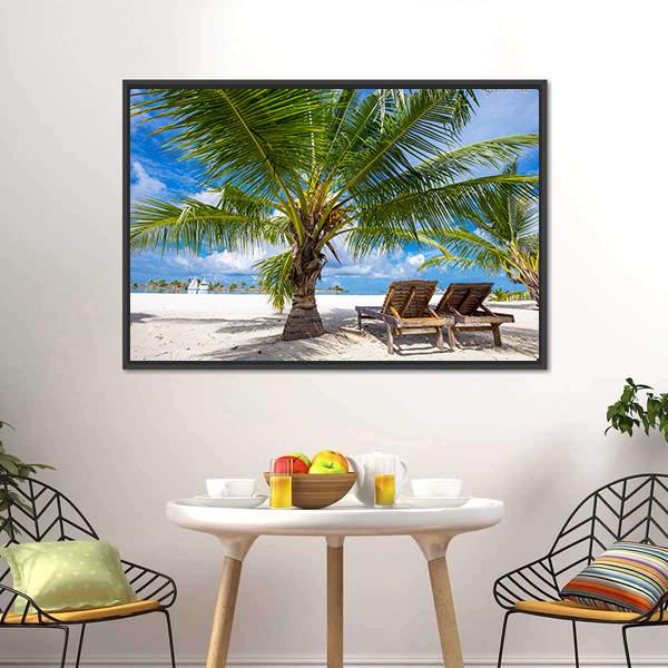 Island View From Palm Tree Canvas Wall Art-3 Horizontal-Gallery Wrap-25" x 16"-Tiaracle