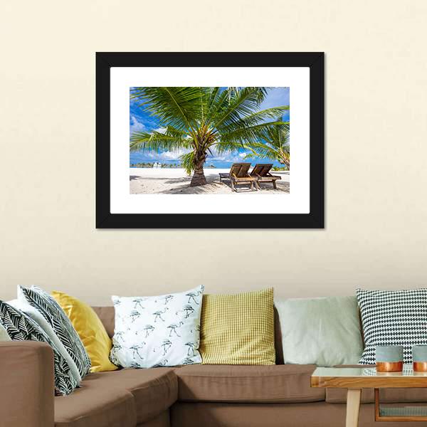 Island View From Palm Tree Canvas Wall Art-3 Horizontal-Gallery Wrap-25" x 16"-Tiaracle