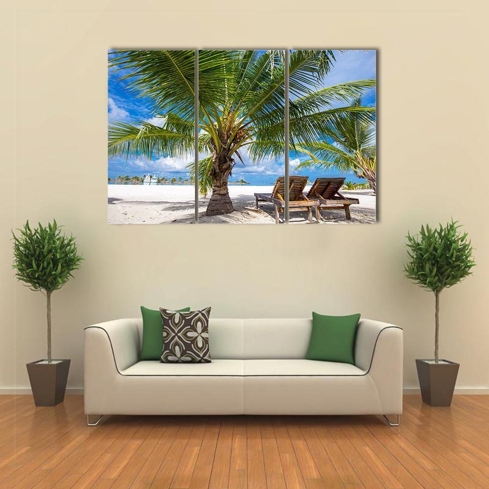Island View From Palm Tree Canvas Wall Art-3 Horizontal-Gallery Wrap-37" x 24"-Tiaracle