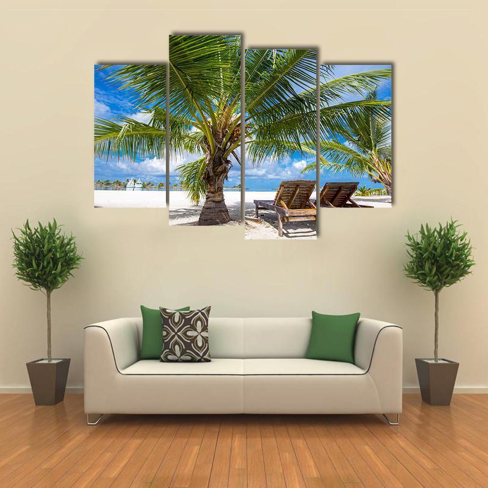 Island View From Palm Tree Canvas Wall Art-4 Pop-Gallery Wrap-50" x 32"-Tiaracle
