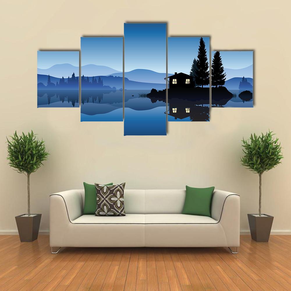 Islet In The Lake Canvas Wall Art-5 Star-Gallery Wrap-62" x 32"-Tiaracle