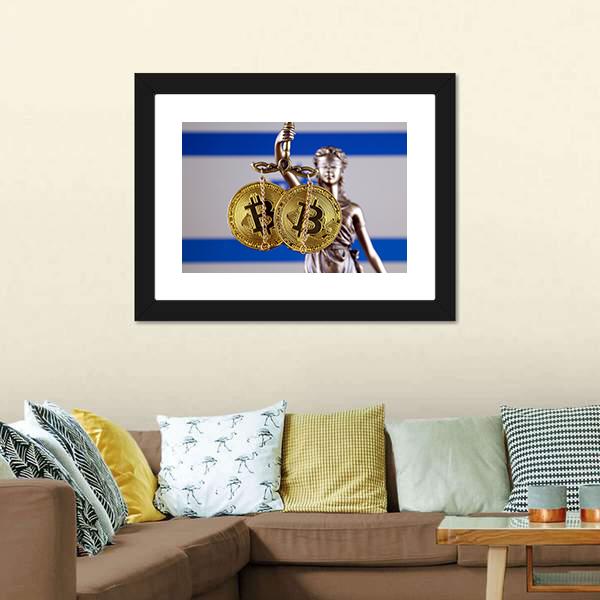 Israel Flag With Bitcoin Canvas Wall Art-5 Horizontal-Gallery Wrap-22" x 12"-Tiaracle