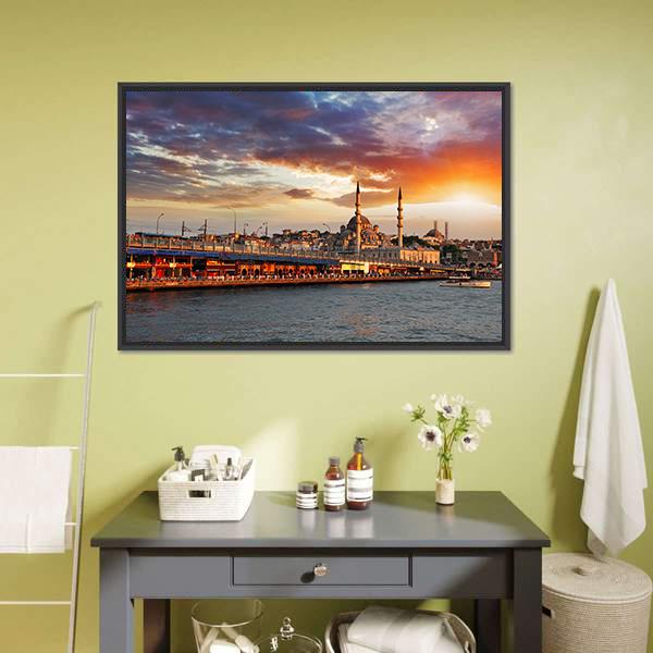 Istanbul At Dramatic Sunset Canvas Wall Art-1 Piece-Floating Frame-24" x 16"-Tiaracle