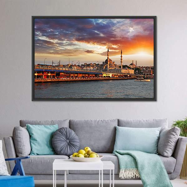 Istanbul At Dramatic Sunset Canvas Wall Art-3 Horizontal-Gallery Wrap-25" x 16"-Tiaracle