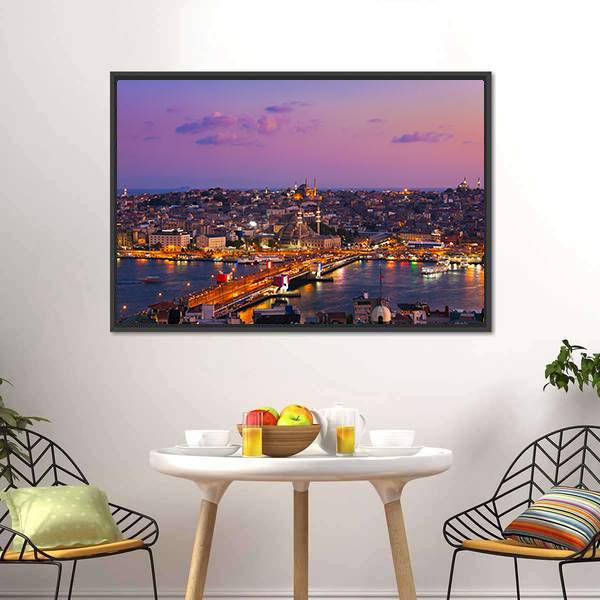Istanbul At Night Canvas Wall Art-3 Horizontal-Gallery Wrap-25" x 16"-Tiaracle