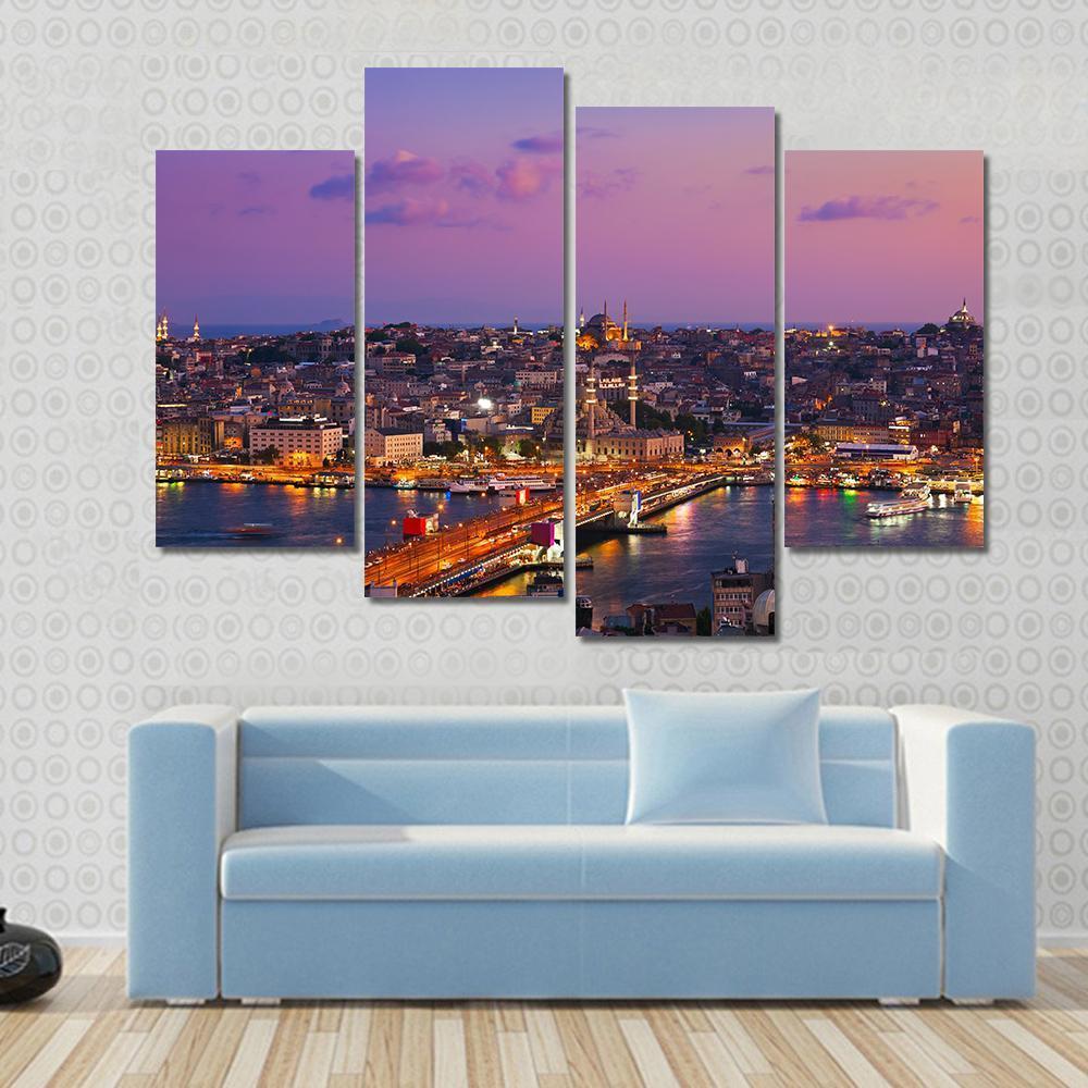 Istanbul At Night Canvas Wall Art-4 Pop-Gallery Wrap-50" x 32"-Tiaracle