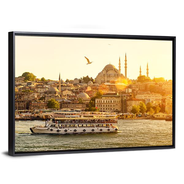 Istanbul At Sunset Turkey Canvas Wall Art-5 Horizontal-Gallery Wrap-22" x 12"-Tiaracle
