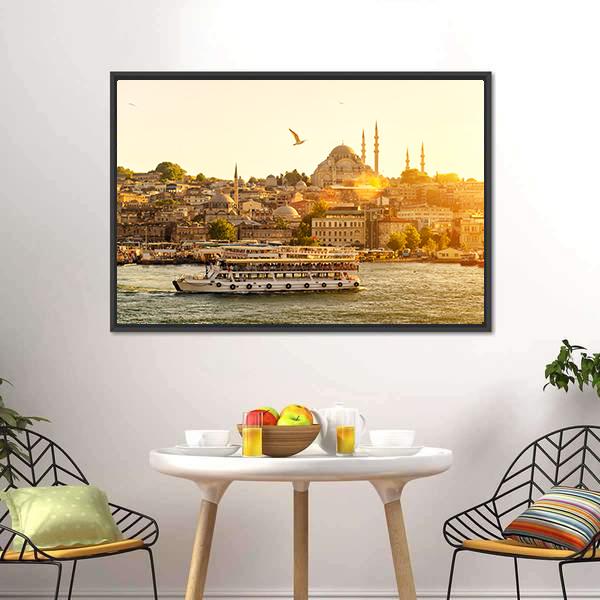 Istanbul At Sunset Turkey Canvas Wall Art-3 Horizontal-Gallery Wrap-25" x 16"-Tiaracle