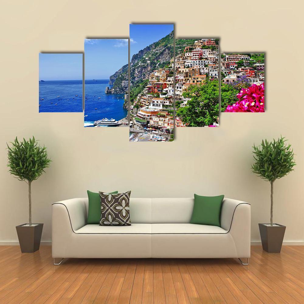 Italian Coast Positano Canvas Wall Art-5 Star-Gallery Wrap-62" x 32"-Tiaracle