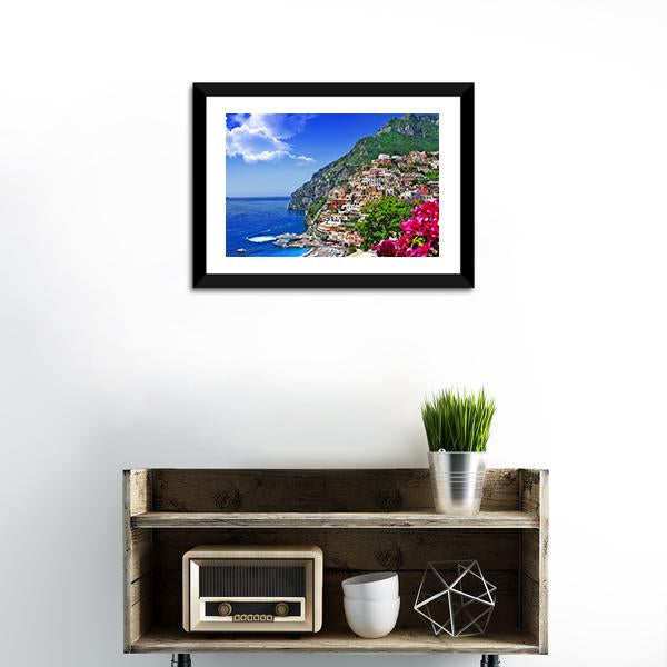 Italian Coast Positano Canvas Wall Art-1 Piece-Framed Print-20" x 16"-Tiaracle