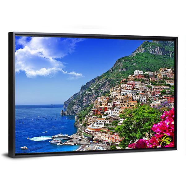 Italian Coast Positano Canvas Wall Art-3 Horizontal-Gallery Wrap-25" x 16"-Tiaracle