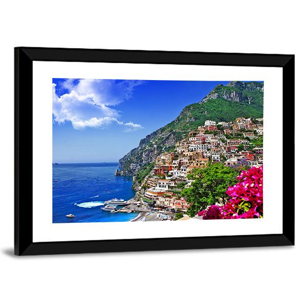 Italian Coast Positano Canvas Wall Art-3 Horizontal-Gallery Wrap-25" x 16"-Tiaracle