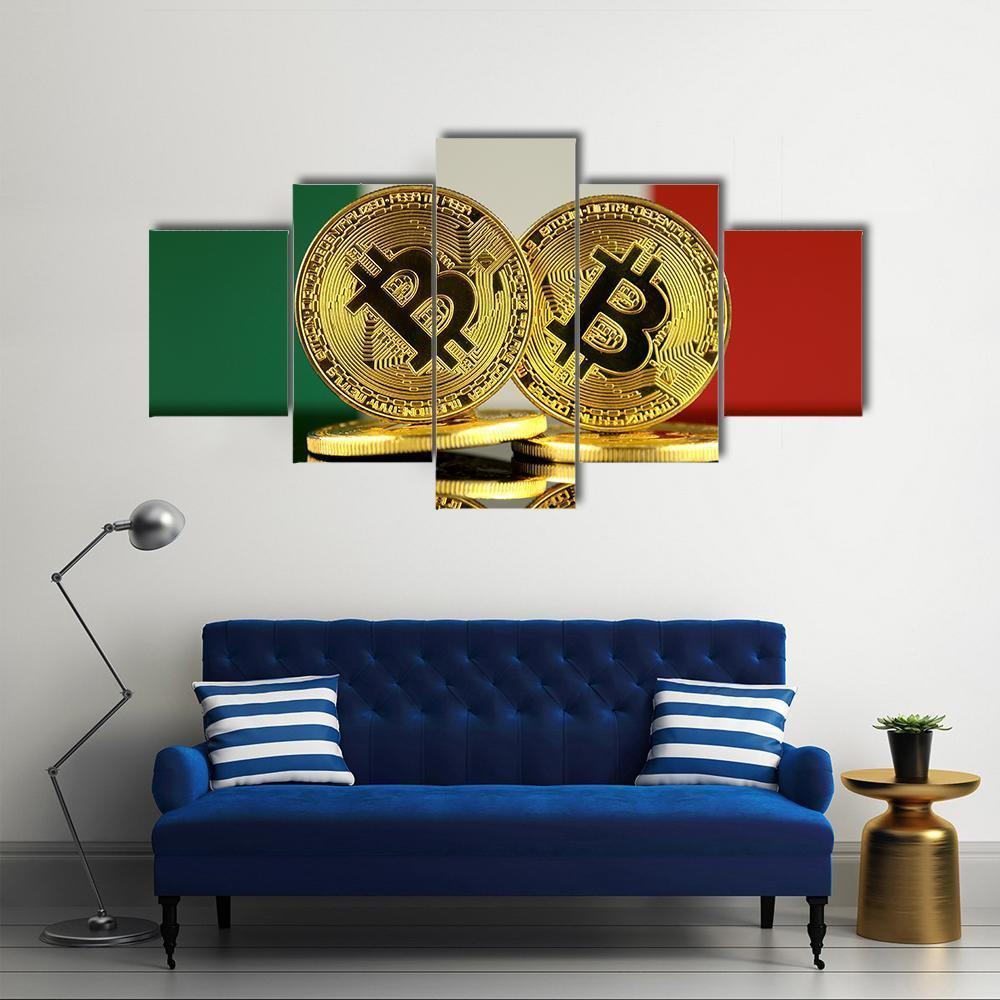 Italy Flag With Bitcoins Canvas Wall Art-5 Star-Gallery Wrap-62" x 32"-Tiaracle