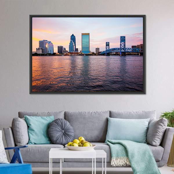Jacksonville City Skyline Florida Panoramic Canvas Wall Art-1 Piece-36" x 12"-Tiaracle