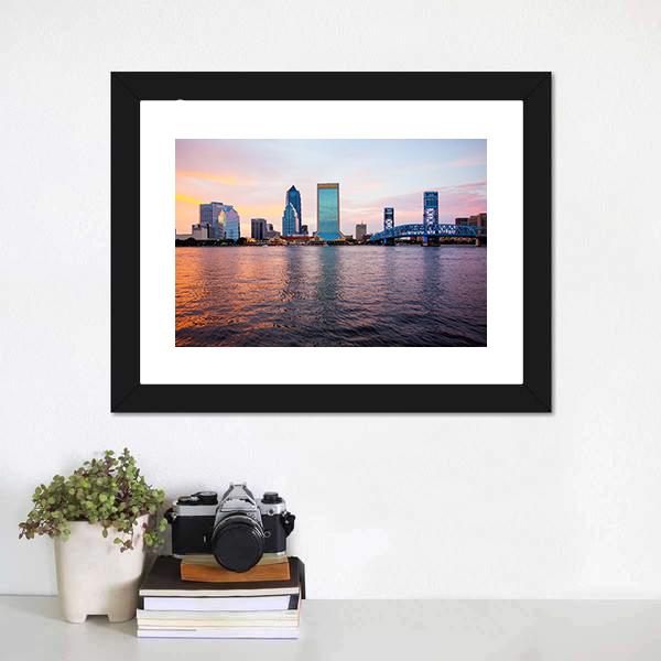 Jacksonville City Skyline Florida Panoramic Canvas Wall Art-1 Piece-36" x 12"-Tiaracle