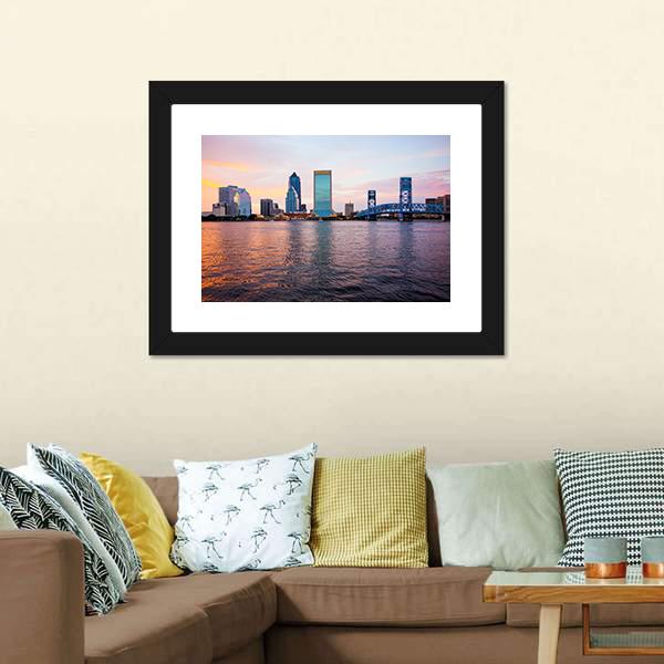 Jacksonville City Skyline Florida Panoramic Canvas Wall Art-1 Piece-36" x 12"-Tiaracle