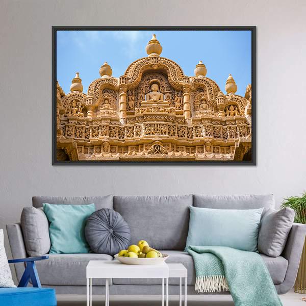 Jain Temple In Jaisalmer Canvas Wall Art-3 Horizontal-Gallery Wrap-25" x 16"-Tiaracle