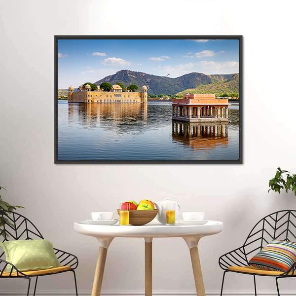 Jal Mahal In Man Sagar Lake Canvas Wall Art-3 Horizontal-Gallery Wrap-25" x 16"-Tiaracle