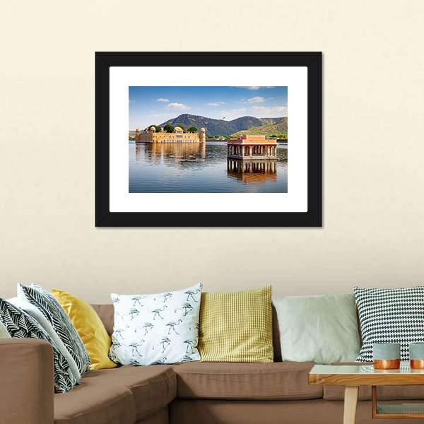Jal Mahal In Man Sagar Lake Canvas Wall Art-3 Horizontal-Gallery Wrap-25" x 16"-Tiaracle