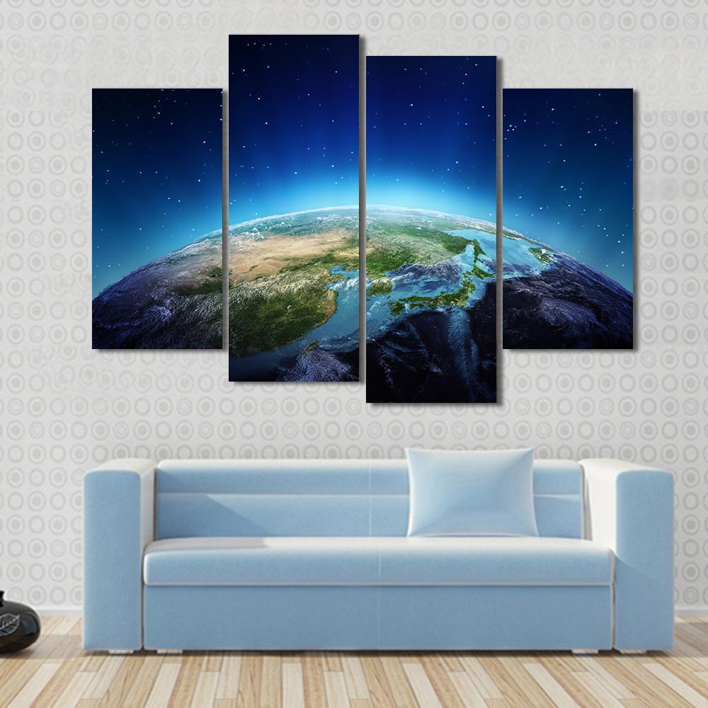 Blue Planet Earth From Space Canvas Wall Art-4 Pop-Gallery Wrap-50" x 32"-Tiaracle