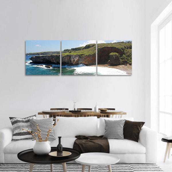 Jeffrey Beach In Saipan Panoramic Canvas Wall Art-3 Piece-25" x 08"-Tiaracle