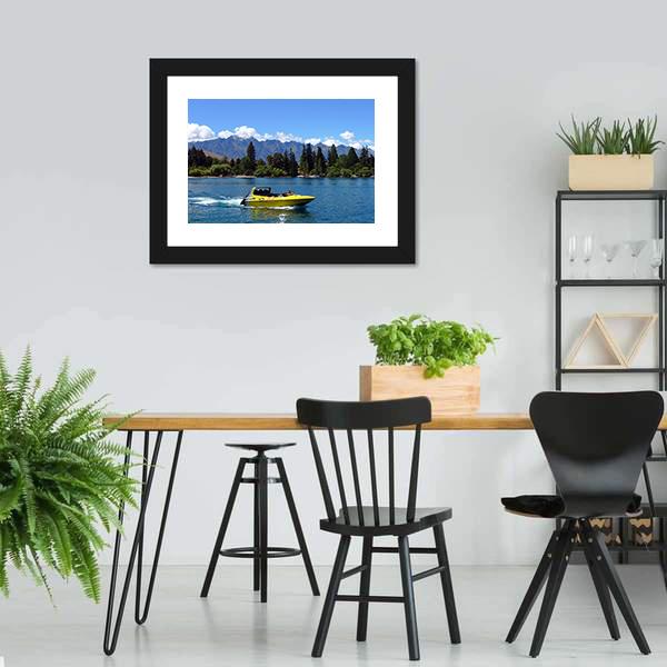 Jet Boat On Lake Wakatipu Canvas Wall Art-5 Horizontal-Gallery Wrap-22" x 12"-Tiaracle